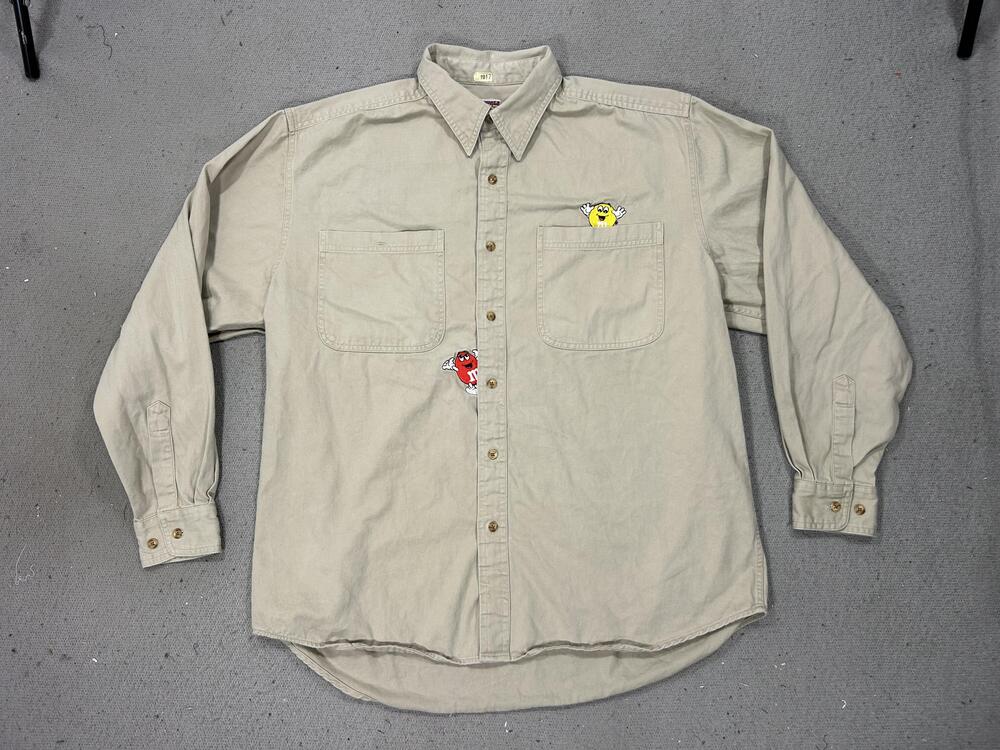 Vintage Planet Mars Shirt Mens Large Beige M&M's Embroidered Twill Hong Kong 90s